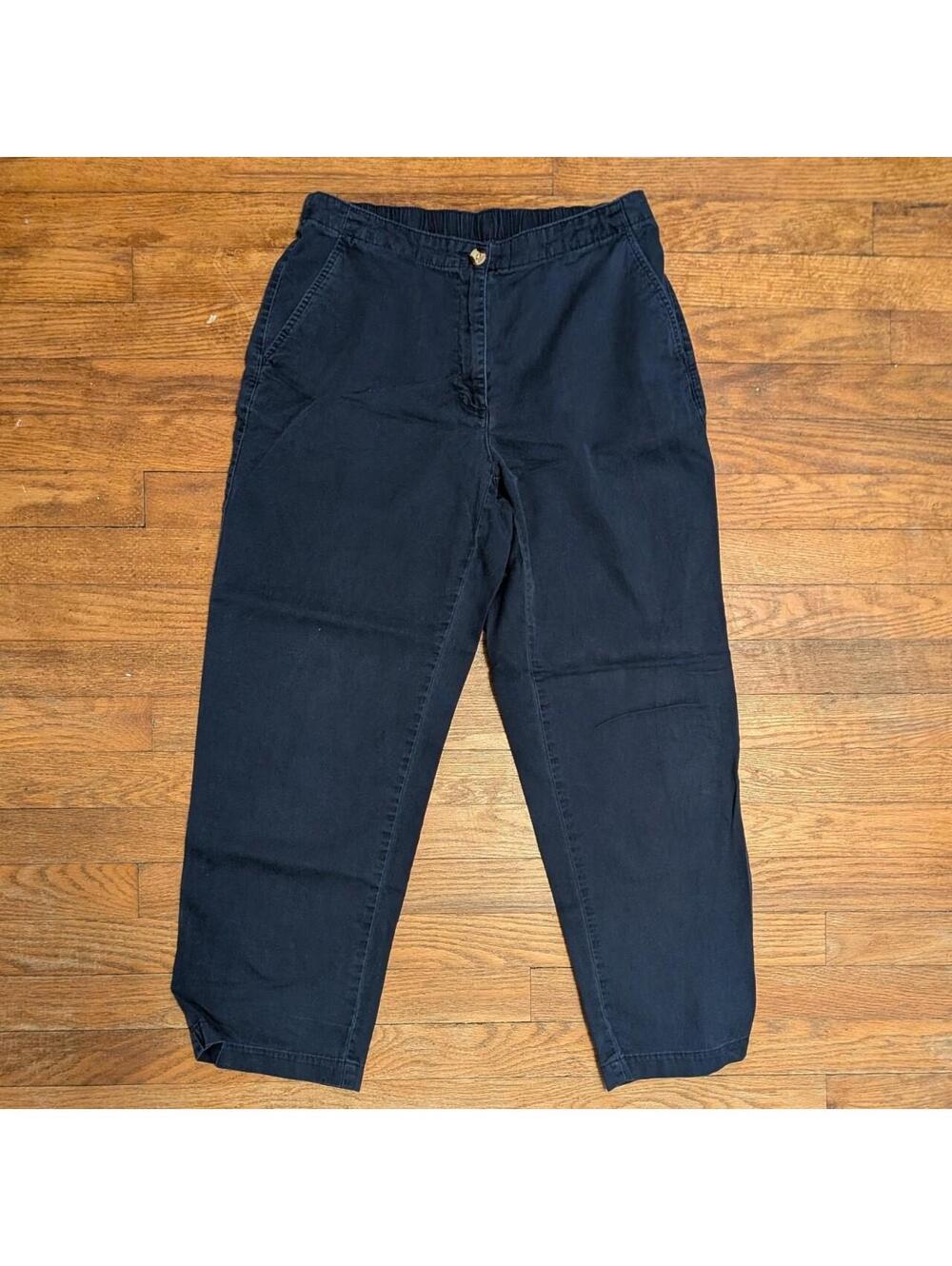 Y2K Classic Elements Navy Cotton Pull On Pants Elastic Waist Tapered Ankle 8